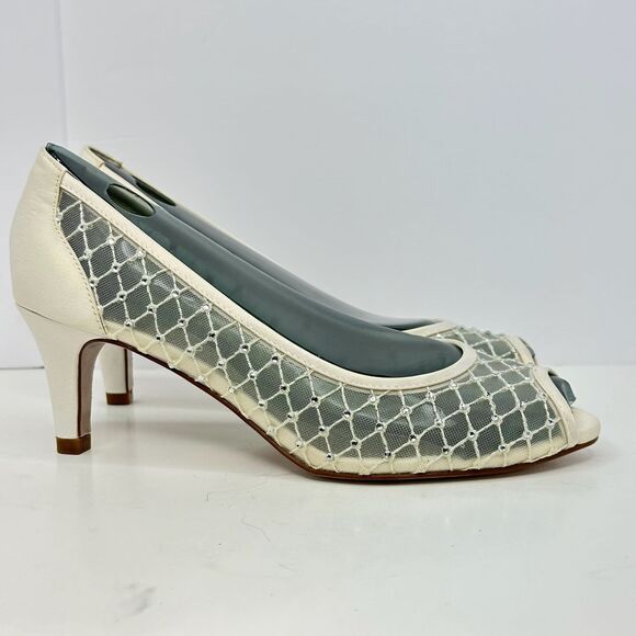 NIB Adrianna Papell Jamie Mesh Pump Size 7.5 M Ivory Open Toe Pump Heel Dress - Picture 3 of 5